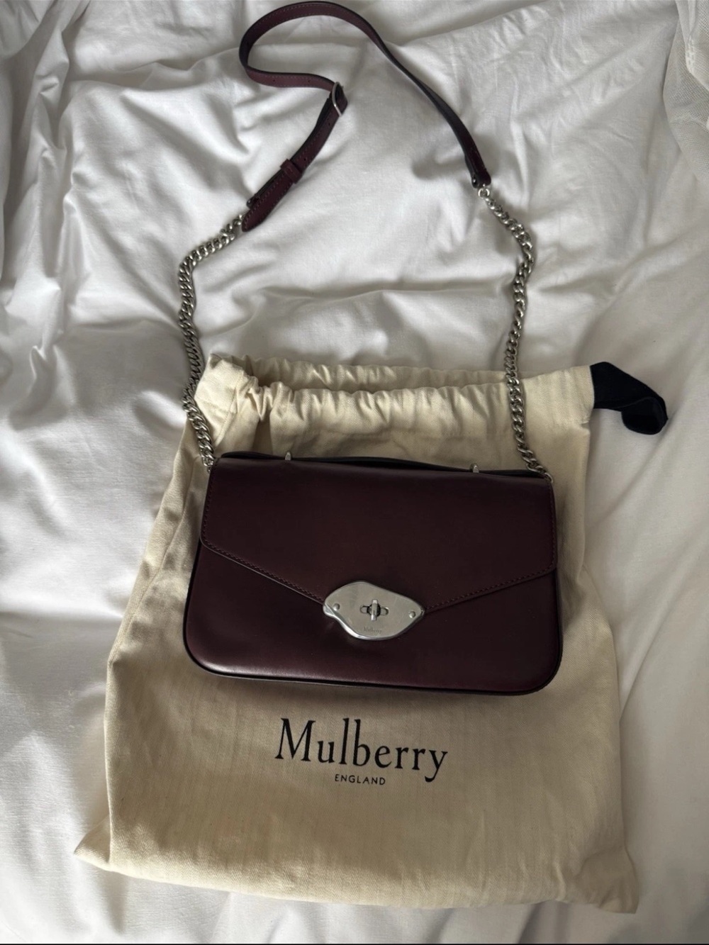 Mulberry Deep Burgundy Leather Shoulder Bag with Silver Chain